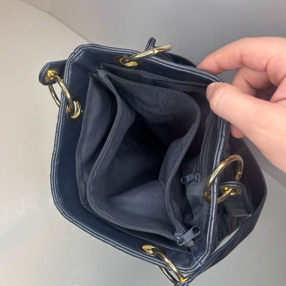 Via Piaggi Vintage Embossed Italian Leather Shoulder Bag Gold Designer Womens - Picture 9 of 10